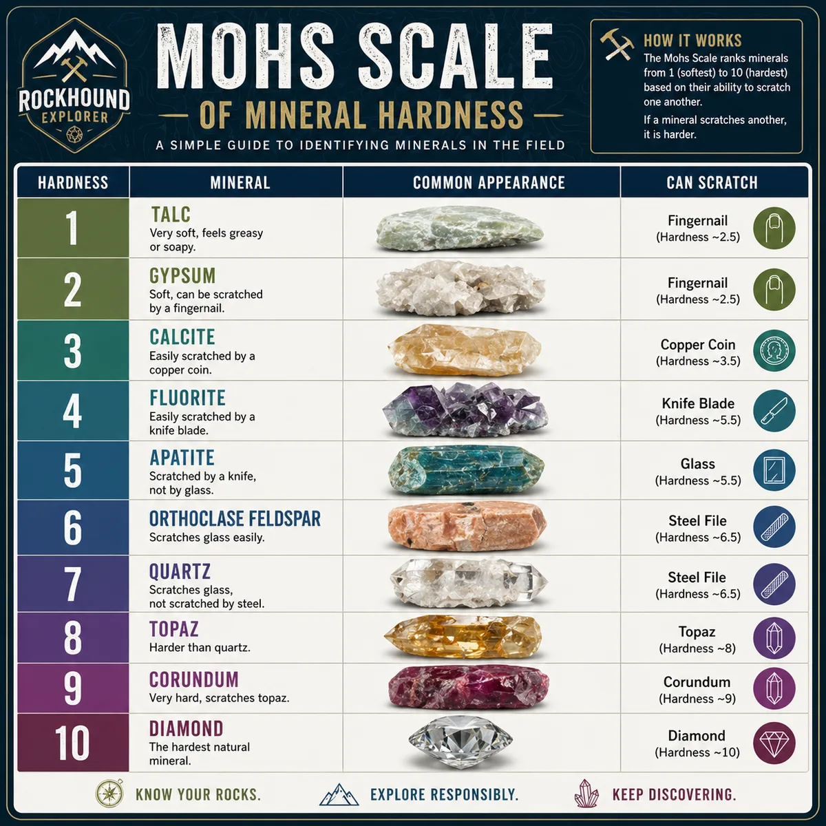 Mohs hardness scale comparison